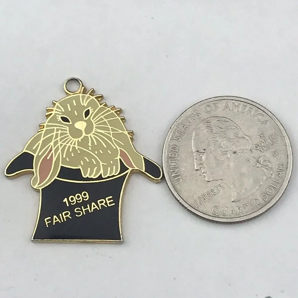 Fair Share 1999 Rabbit Hat Magic Pendant Charm Gold Tone Enamel 90s